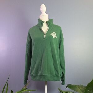Roots Beaver Canoe XS Quarter Zip Green Sweatshirt With White Logo
